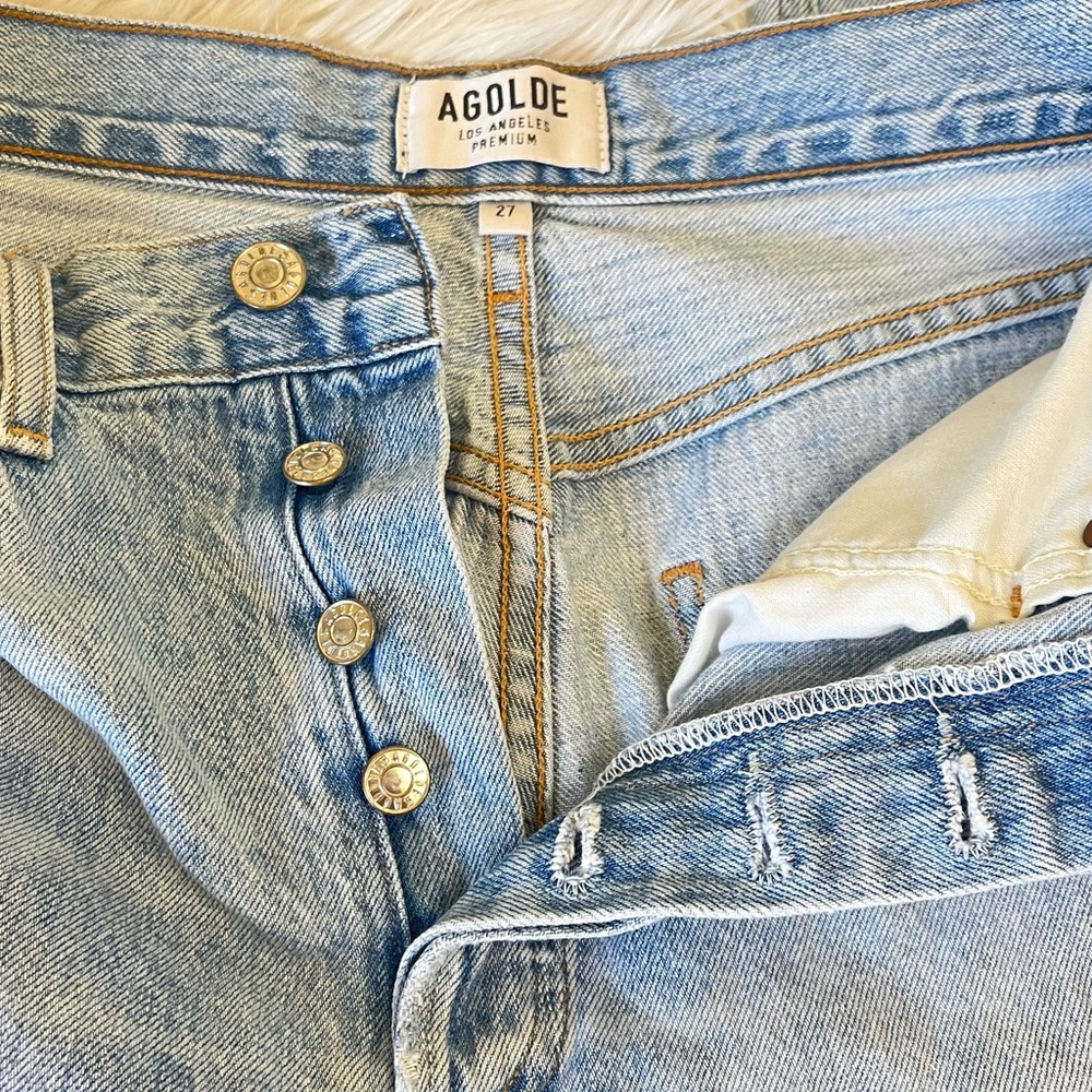 Agolde Riley High Rise Straight Crop jeans light blue distressed size 27 - Picture 4 of 12